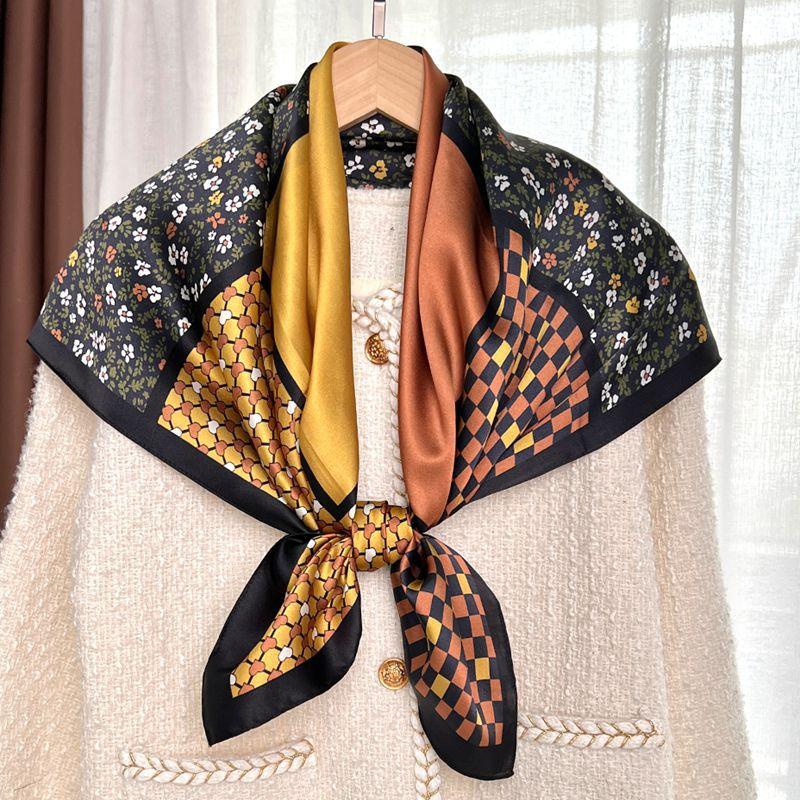 Classic Arc De Triomphe Presbyopia Brown Silk Square Scarf 90 Satin Mulberry Silk Scarf Silk Scarf Shawl Women