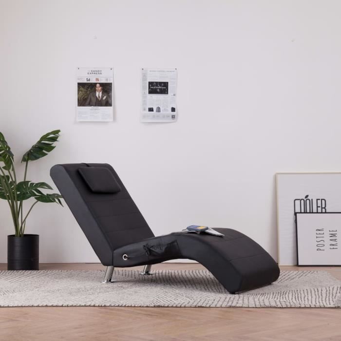 VidaXL Chaise longue de massage avec oreiller Noir Similicuir