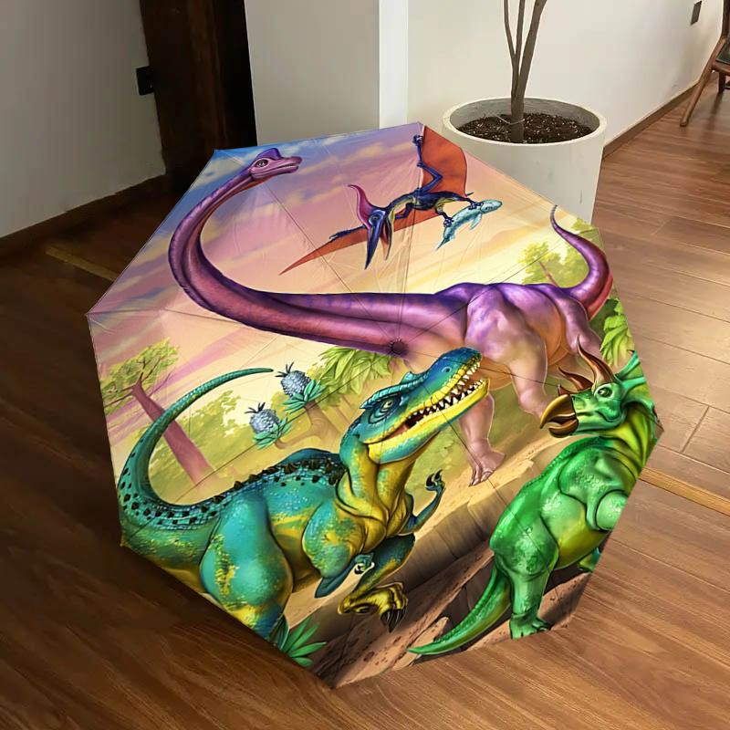 

Dinosaur Adventure: Automatic Opening/Closing Umbrella with Foldable Design, Iron Frame Outdoor Umbrella - Perfect Gift for Fans, Travelers,