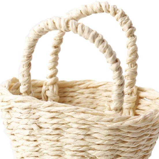 Yousheng 1:Dukkehuskurv i skala 12 Mini flettet kurv med håndtak Mikroscene Vevd oppbevaringskurv med blondekant for dukkehustilbehør