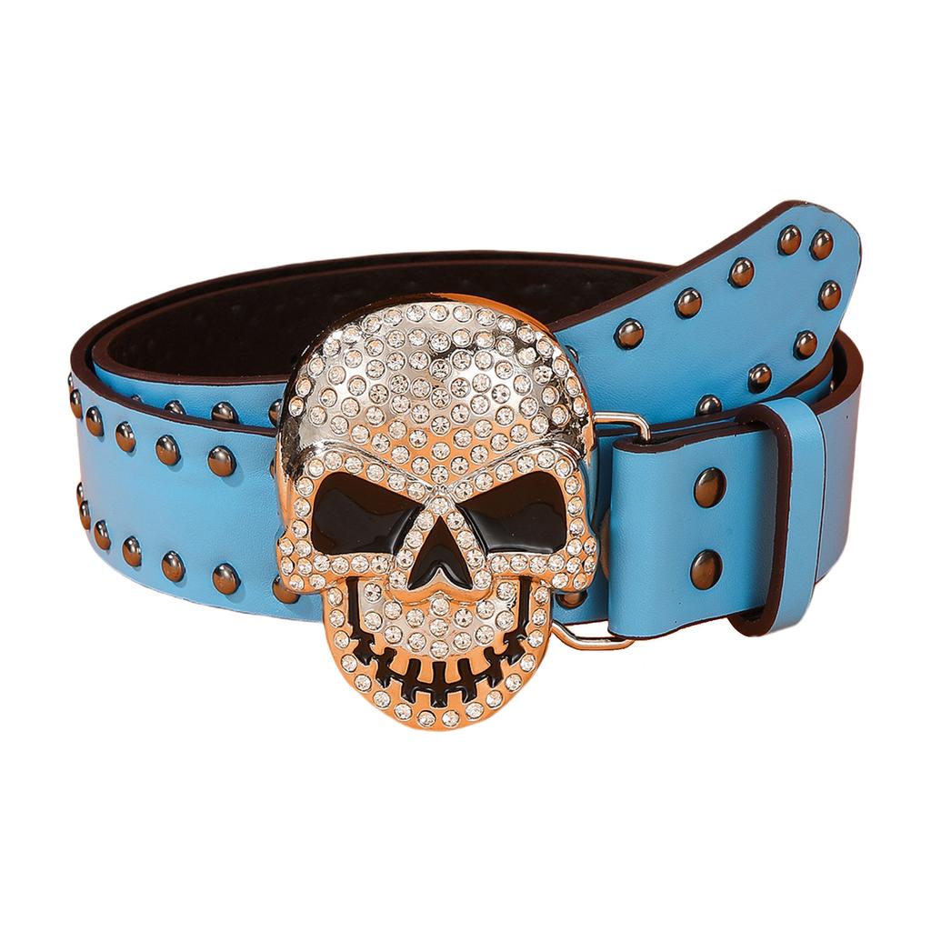 Fashion Rivet Studded Belt for Pants Jeans Rhinestone Studded Skull Buckle Belt Women Men Wasitband Formal Casual Belts