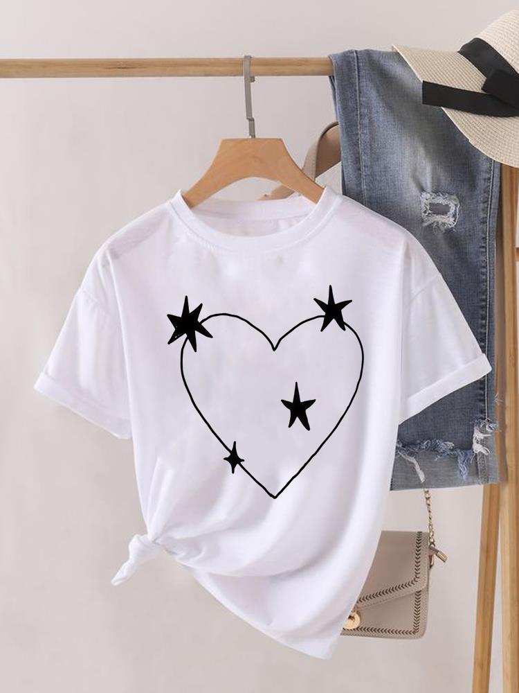 (Asian Size) T Shirt Lady Female Top Fashion Flower Cute 90s Graphic Short Sleeve T-shirts Casual Printed Clothing Women Tee