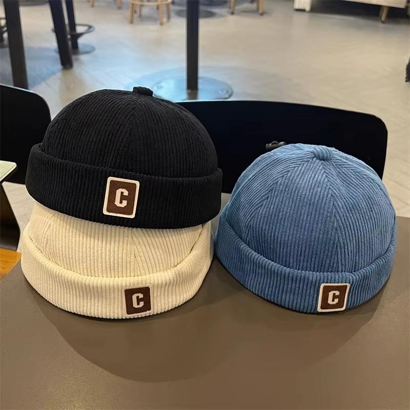 Autumn Winter Corduroy Baby Brimless Hat Solid Color C Letter Toddler Kids Docker Cap Hip Hop Boys Girls Adjustable Melon Beanie