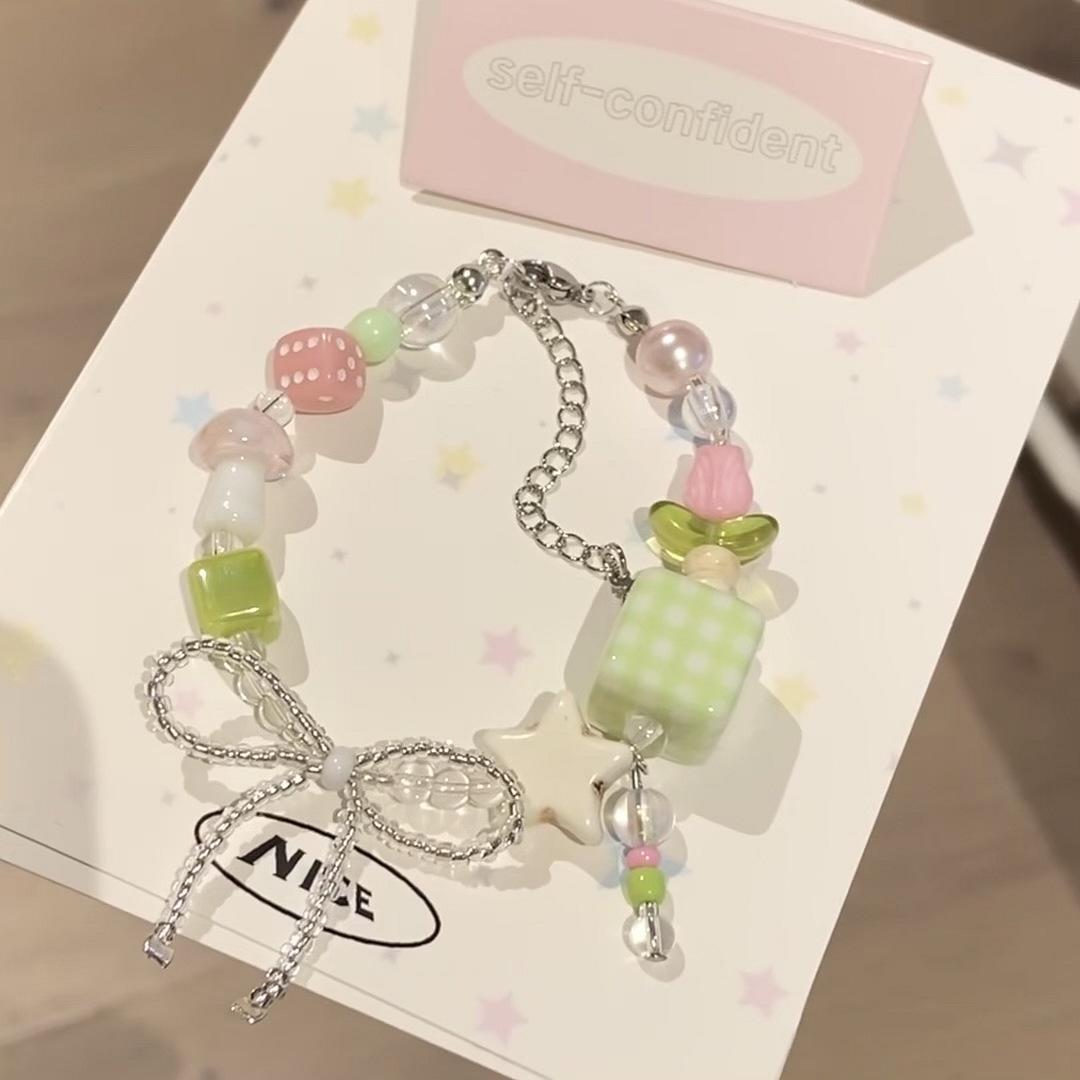 

Женский летний дофаминовый персонализированный браслет ручной работы на эластичной веревке с бусинами браслет-манжета модный аксессуар для женщин девушек