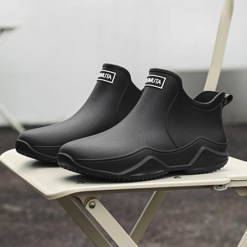 New fashion men's rain shoes short rain boots non-slip water shoes couple velvet low-top rubber shoes women's fashion