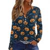 Women's T Shirt Tee HAlloween Print Button Long Sleeve Daily Weekend Fashion Basic V- Neck Regular Top