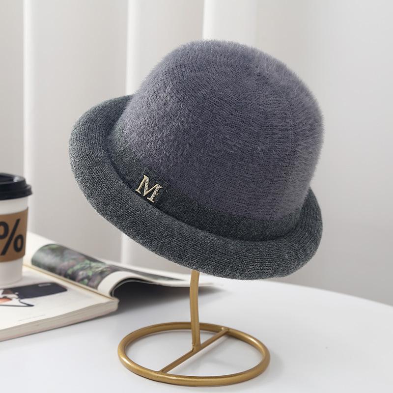 

Осенне-зимняя женская панама, корейская шапка из искусственного меха кролика, шапка-тазик, шапка-купол, зимняя модная шерстяная шапка, теплая утолщенная шапка M（56-58cm） серый