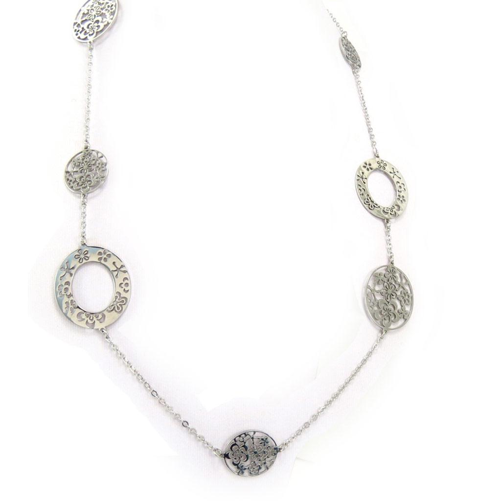 Altesse [K6010] - Silver 'Flora' Steel Long Necklace