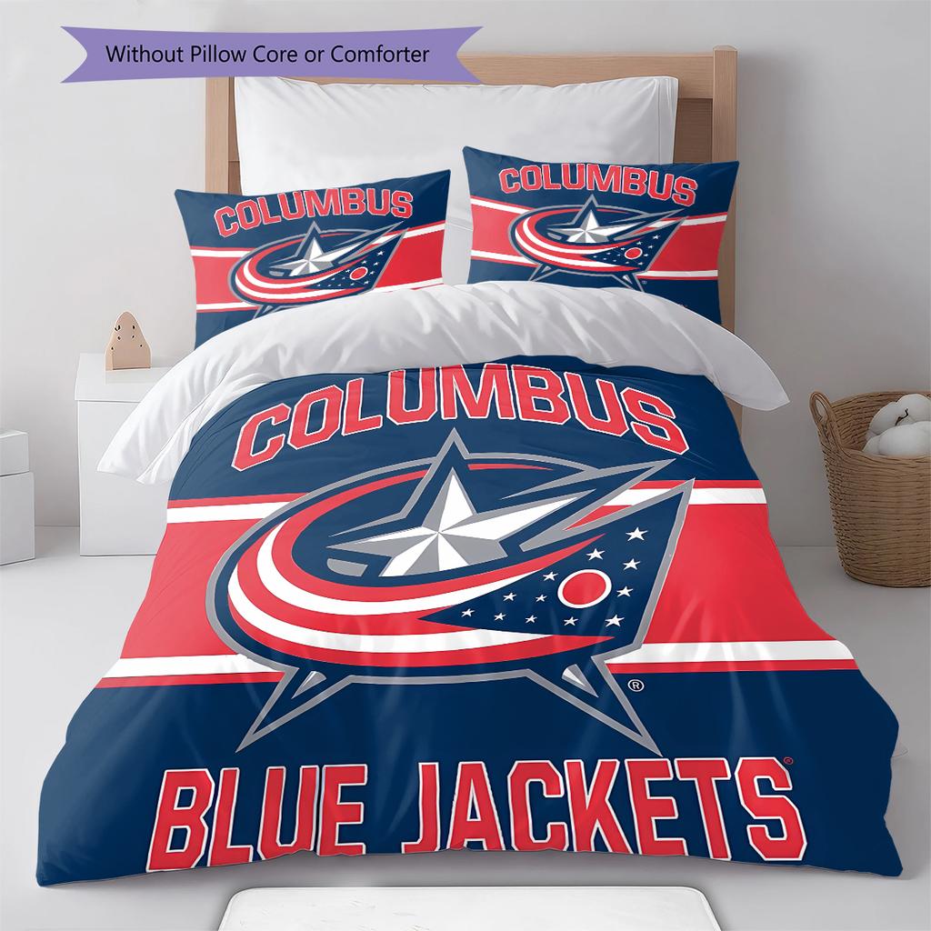 Columbus Blue Jackets Pattern Bedding Quilt Set Quilt Cover Pillowcase Home Decoration Gift (1 * duvet cover + 2 * pillowcase, without core)