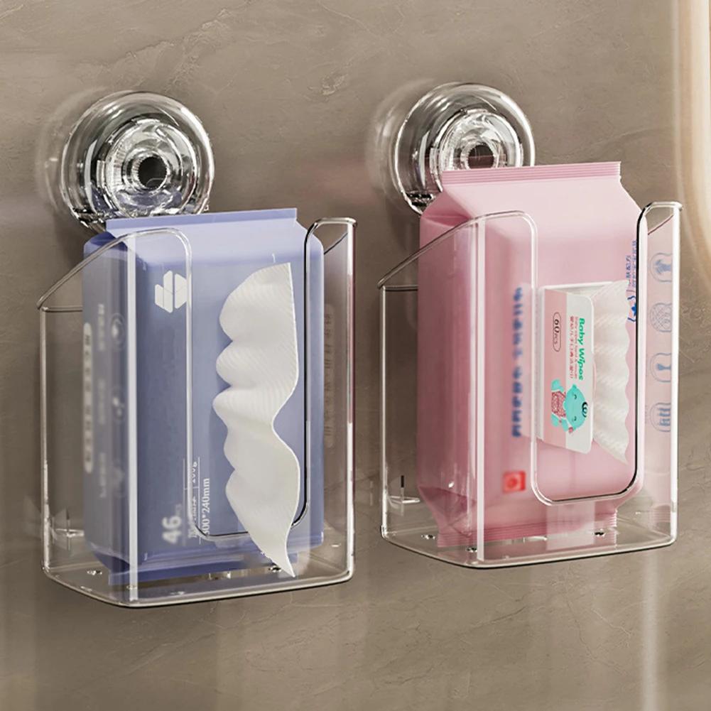 Wall Mounted Wipes Dispenser with Suction Cup Toilet Wipes Holder Large Capacity Tissue Storage Box for Kitchen Bedroom