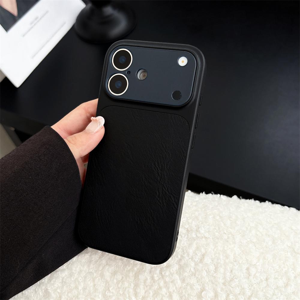Funda de Cuero para Teléfono con Ventana Grande para iPhone 17 16 15 14 13 Pro Max Protección de Lente Mate Antigolpes Cubierta Trasera con Recubrimiento