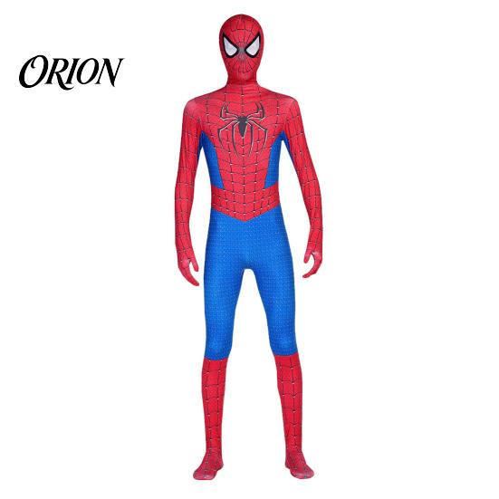 Unisex Superhero Fancy Dress Costume for Kids Adults, Classic Red Blue Zentai Jumpsuit, Halloween Party Suit High Stretch Bodysuit with Mask, Cosplay