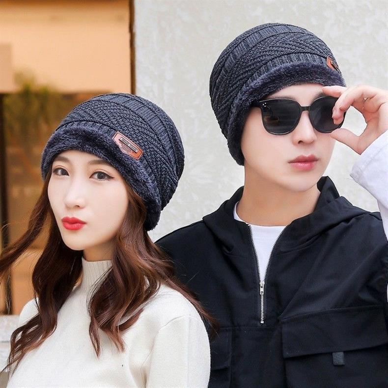 Winter Warm Hat Scarf Set for Men Women Thickened Velvet Outdoor Riding Hat Beanies Windproof Cold-Resistant Knitted Scarf Cap