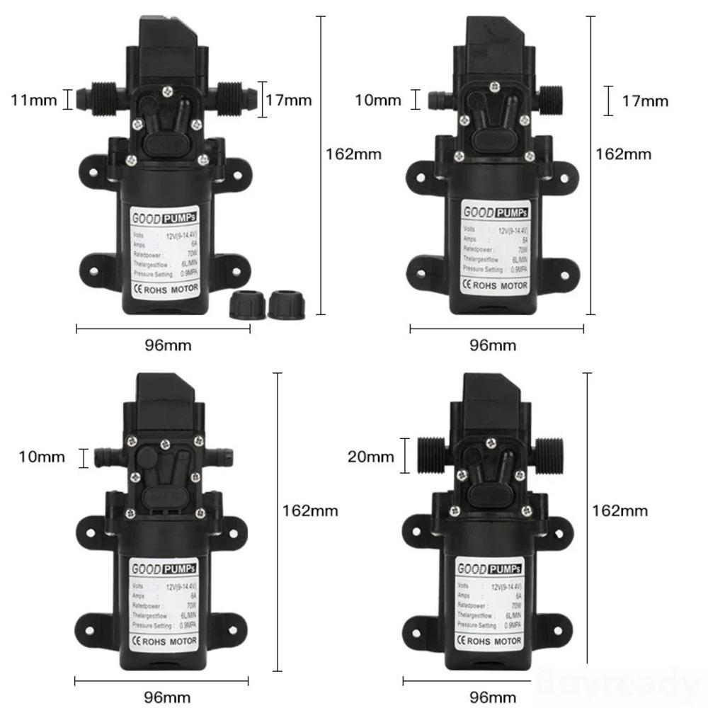 12V High-Pressure Self-Priming Diaphragm Water Pump, 130PSI, 6L/Min, Automatic Flow Switch, Safe and Compact Design
