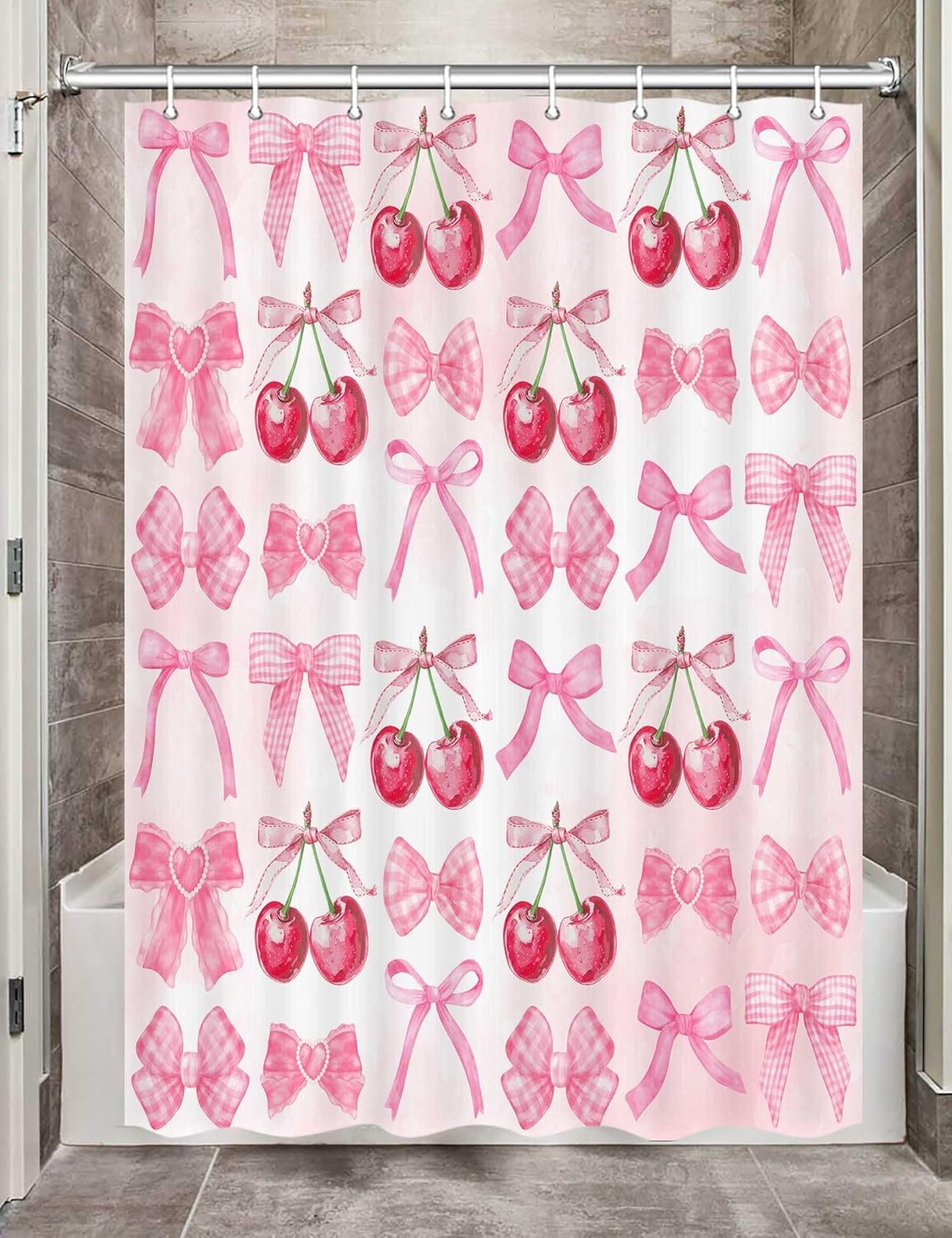 

Cute Strawberry Shower Curtain For Kids Girls Bathroom,Girly Fruit Flower Fabric Shower Set Fun Aesthetic Restroom Decor W60H190(CM)-1 Pcs