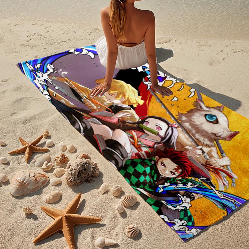 1PC Demon Anime Group Beach Towel - Soft, Absorbent Microfiber, Lightweight, Ideal for The Beach, Parties, Travel, Camping fan gifts