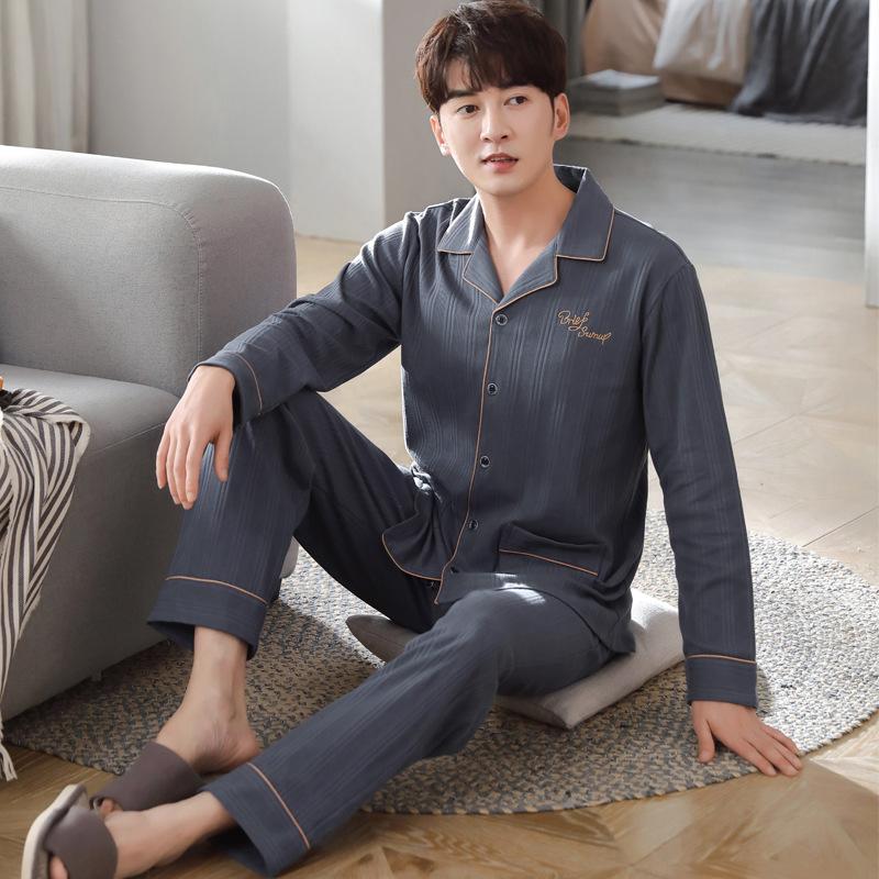 Pajamas Men'S Long-Sleeved Pure Cotton Spring And Autumn Men'S Cotton Loose Large Size Men'S Green, Medium Autumn And Winter Loungewear Set