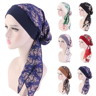 Women Muslim Fashion Hijab Cancer Chemo Flower Print Hat Turban Head Cover Hair Loss Scarf Wrap Pre-Tied Bandana