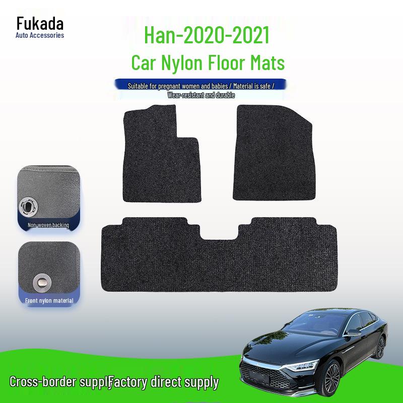 Durable Black Nylon Floor Mats for BYD Han 20-21 Models, Full Coverage