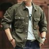Classic Vintage Denim Jacket for Men, Autumn and Winter Heavyweight Washed Turtleneck Jacket, Trendy and Cool French Workwear