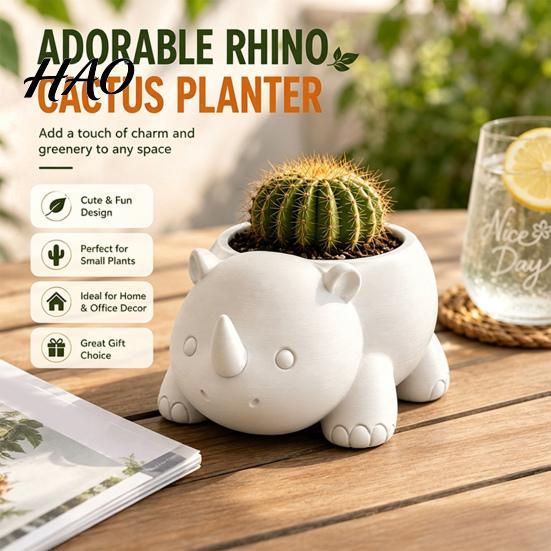 Schreibtisch-Pflanzenbehälter Niedlicher Nashorn-Pflanztopf, 3D-gedruckter Nashorn-Blumentopf, Kleiner dekorativer Tier-Pflanztopf für Sukkulenten, Kakteen, Zimmerpflanzen