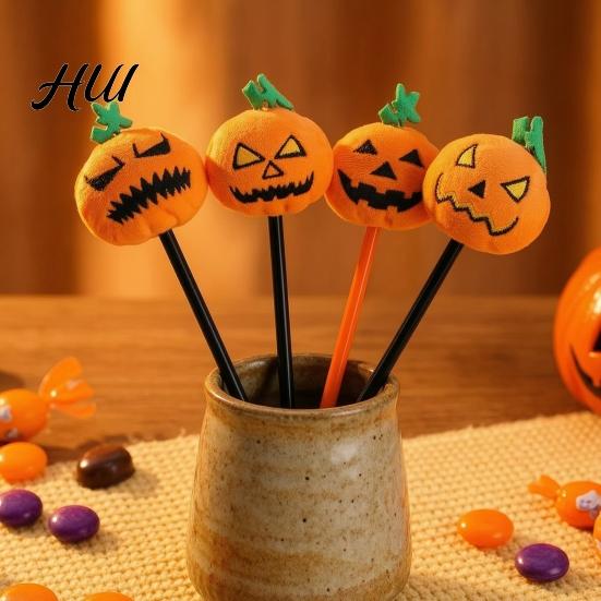 Student Ballpoint Pen Halloween Pumpkin Gel Ink Pen, 0.7mm Rollerball with Plush Pumpkin, Writing Pens Novelty Black for Party Favors, Gift