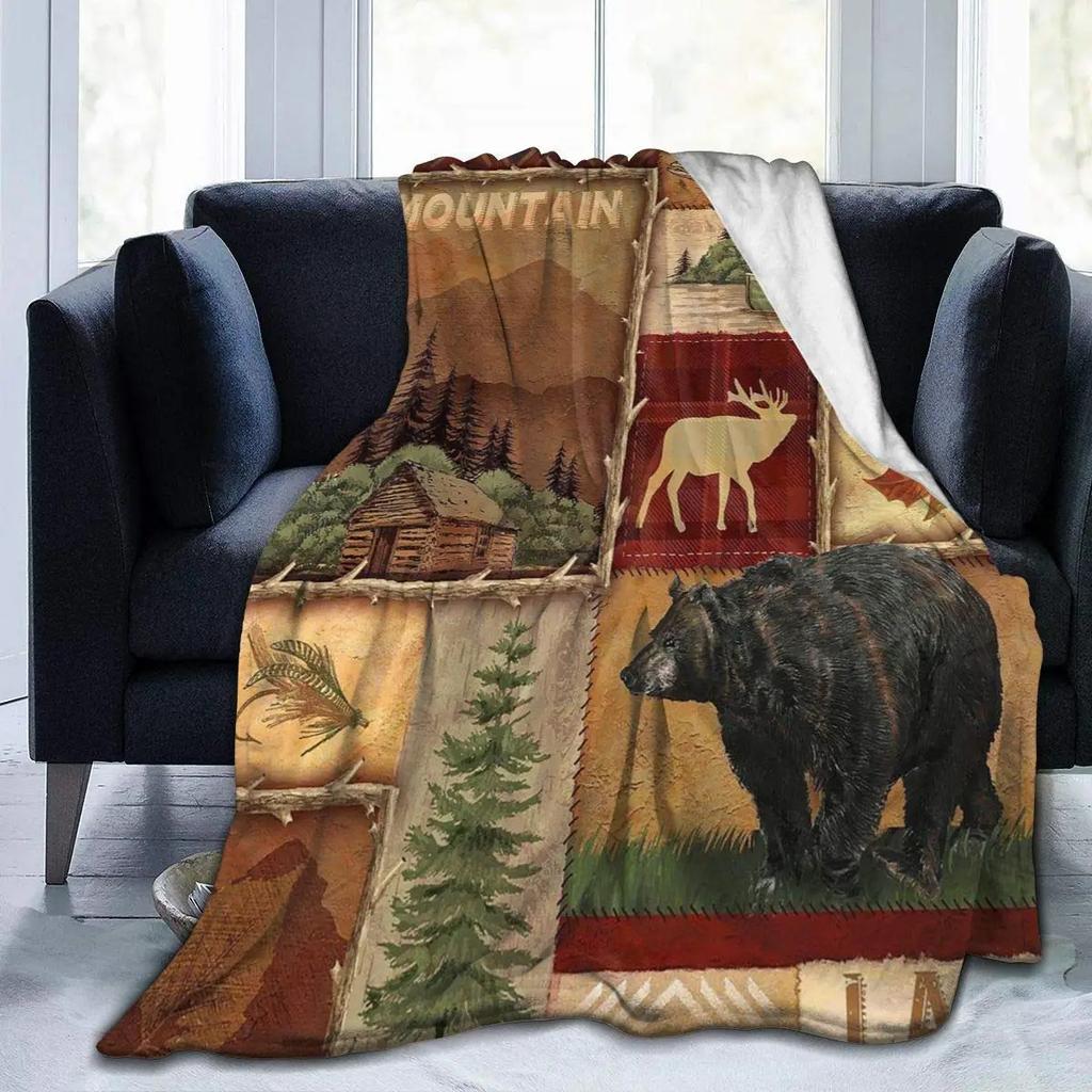 Country cottage bear moose blanket sofa decoration blanket travel warm blanket boys and girls holiday gift