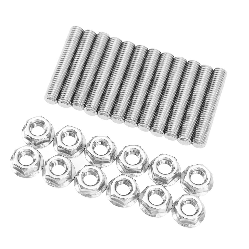 12 Pcs Stainless Steel Cylinder Head Bolt Kit Exhaust Manifold Stud Bolts Replacement for Chevy V8 LSX LS1 LS2 LS3 LS6 LS7