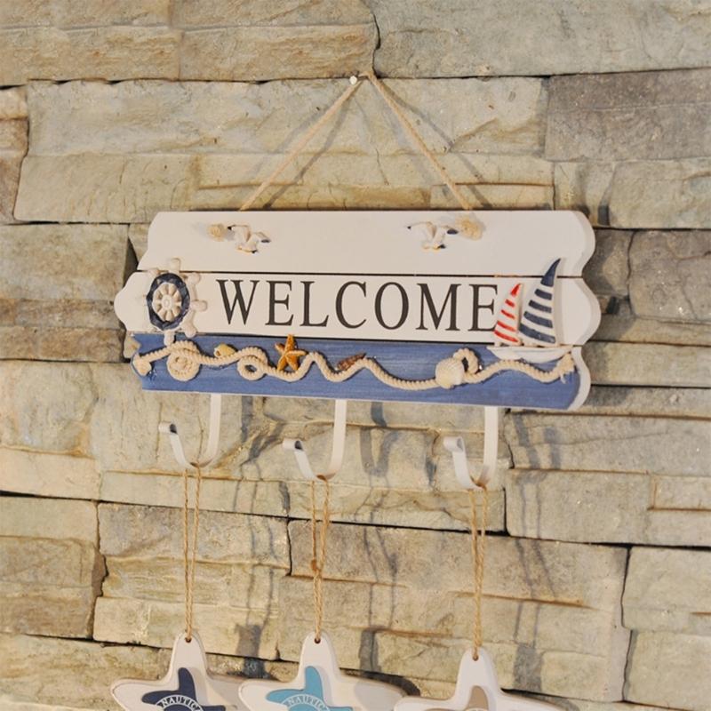 Farmhouse Entryway Wall Hook Rack Wooden Welcome Hook Rack For Coats Key Hat Bathroom Storage Organizers
