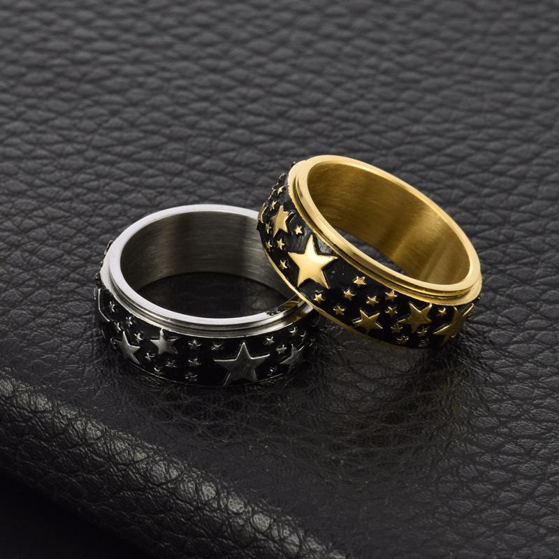 8mm Star Shaped Rotable Ring for Men Stainless Steel Pressure Relieving Ring Vintage Punk Jewelry New