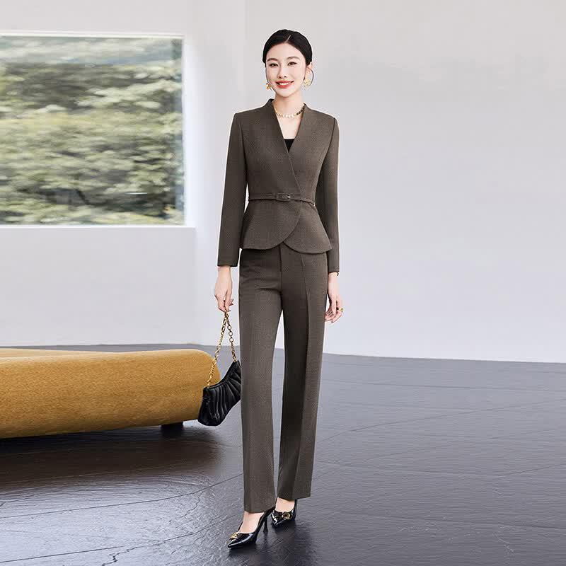Women's Elegant Grey-Brown Professional Suit Set