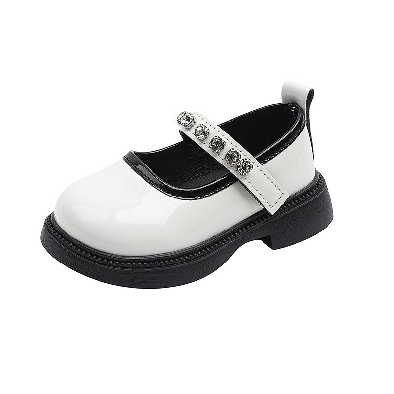 Children's black small leather shoes, spring and autumn 2025 new cute bow pearl performance single shoes, girls' small leather shoes