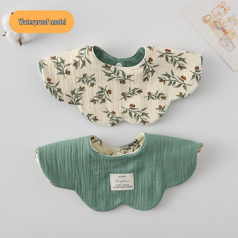 Dwustronny, wodoodporny śliniaczek dla niemowląt w stylu koreańskim z płatkami, wykonany w 100% z gazy bawełnianej