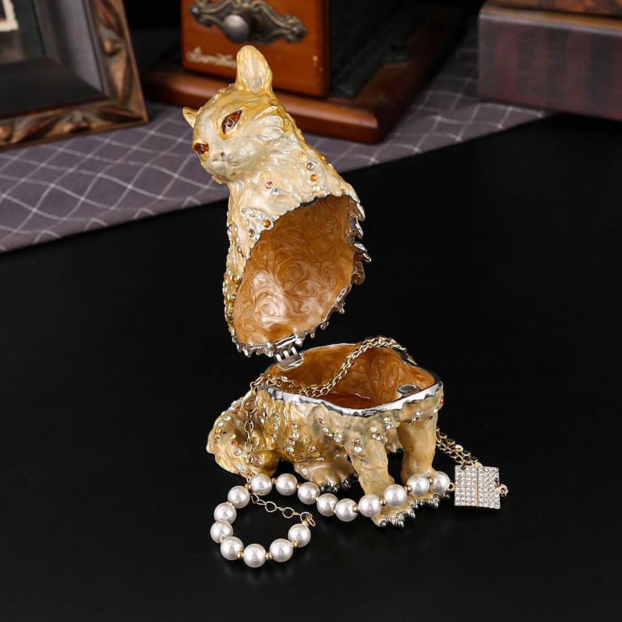 Meow Jewelry Box Metal Home Ornament Inlaid Jewelry Box Flip Dust-proof Earrings Ring Storage Box Jewelry Box