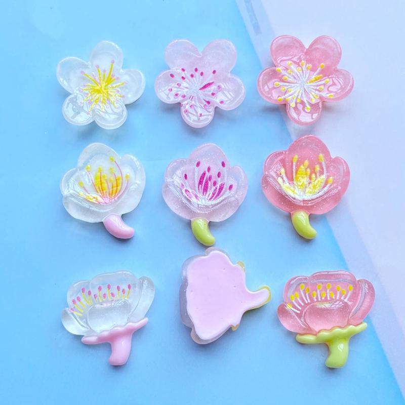10Pcs New Cute Mini Luminous Transparent Lotus Flat back Resin Cabochons Scrapbooking DIY Jewelry Craft Decoration Accessorie