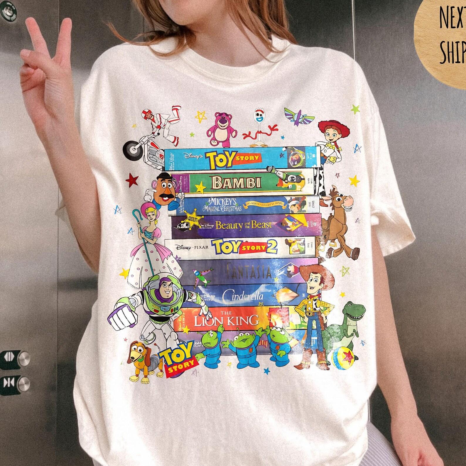 Retro Disney 90s VHS Movie Shirt, Vintage 90s Style Movie Characters Shirt, Toy Story Up Incredibles Collection Tee, Pixar Family Disneyland 100