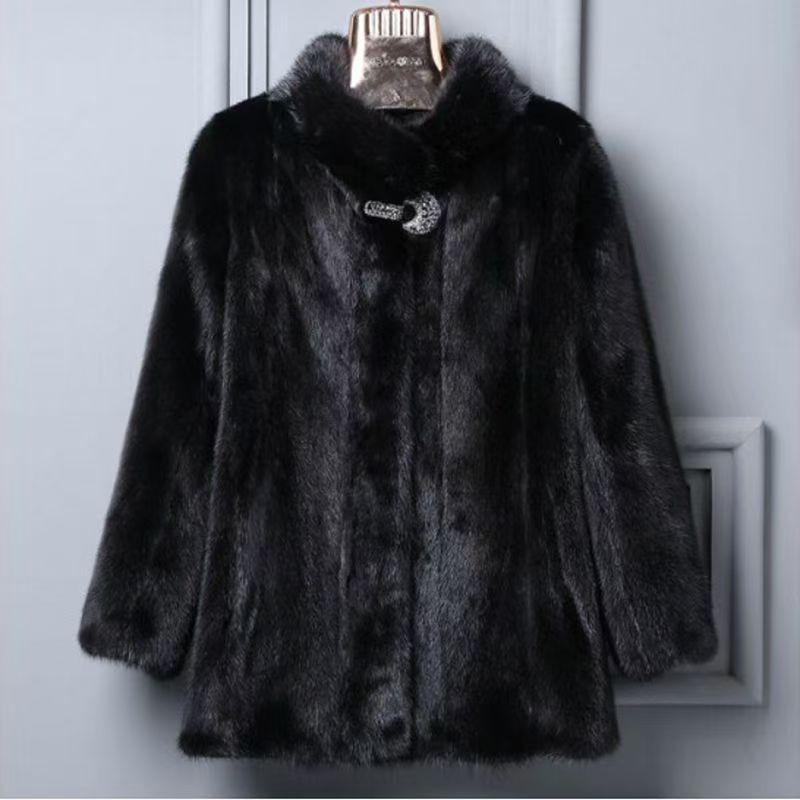 Womens Mid-Length Faux Fur Coat Fox Collar Slim Fit Padded Winter Jacket