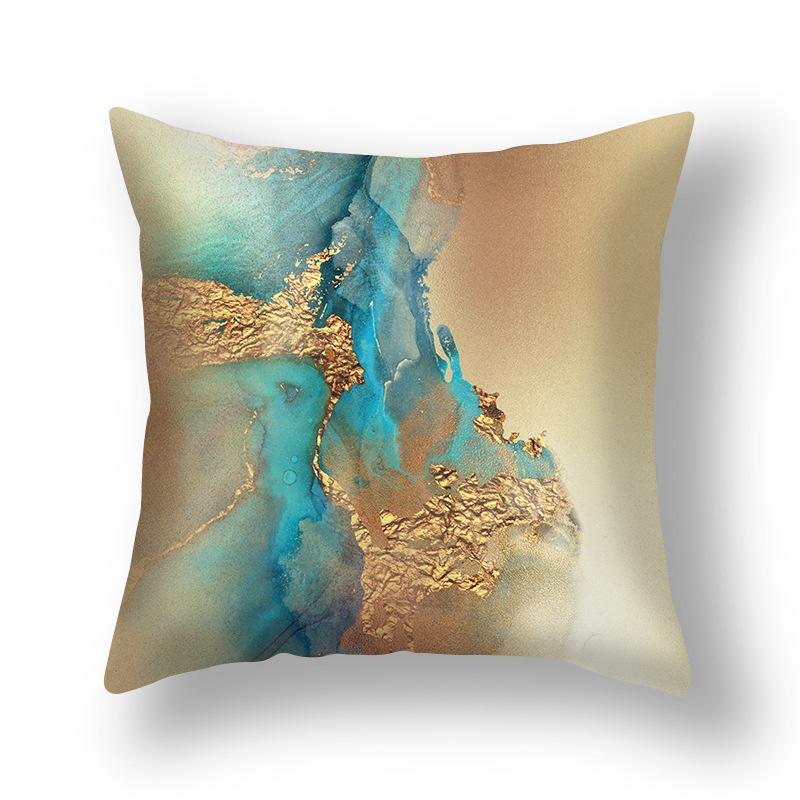 45x45cm Nordic Ins Abstract Gold Blue Marble Print Cushion Cover Sofa Office Seat Lumbar Pillow Cover Home Decoration
