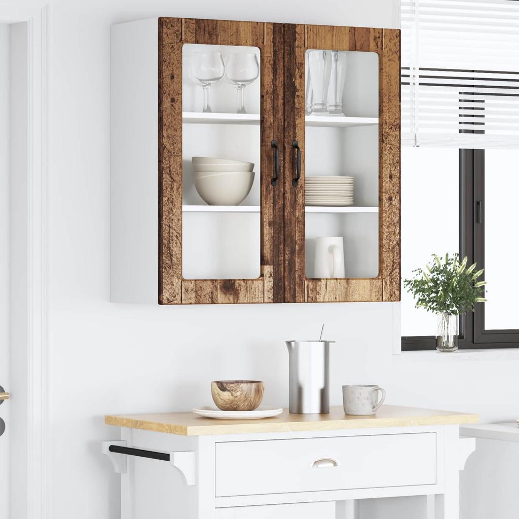 Porto Wall Mounted Glass Cabinet Reclaimed Wood Look 80 x 31 x 80 cm Engineered Wood