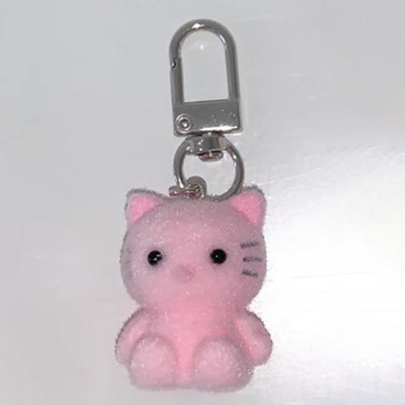 

Kawaii Flocking Kitten Keychain Cute Cat Keyring Lovely Bag Pendant Backpack Hanging Decoration Key Accessories For Girl Gifts
