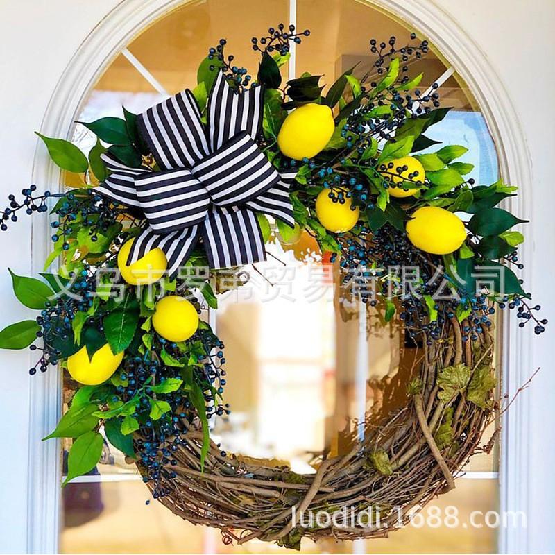 Artificial Lemon Peony Wreath Wall Hanging Decor Door Home Festival Party Decoration