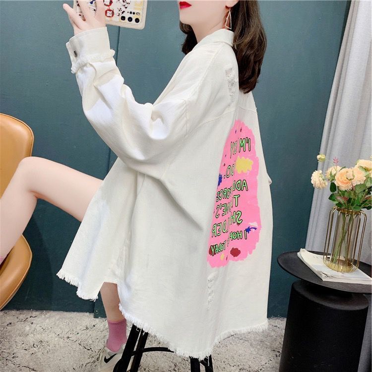 

Ретро-стираемые джинсовые куртки для мужчин и женщин, свободные повседневные универсальные пальто в стиле хип-хоп XL белый