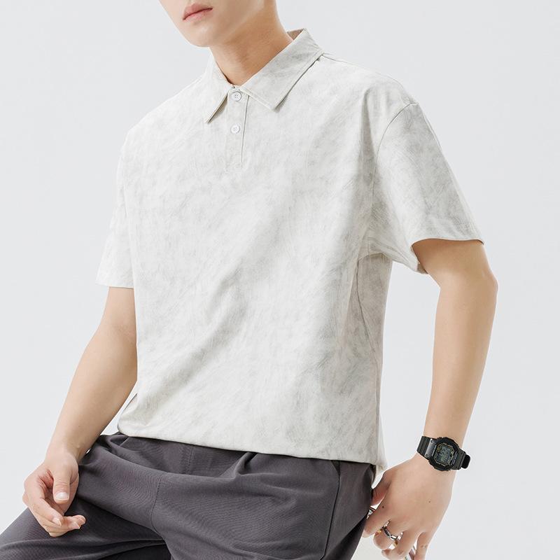 New Summer Lapel Polo Short Sleeve Men Tie-dyeed Old Men Lapel Thin Short T-top