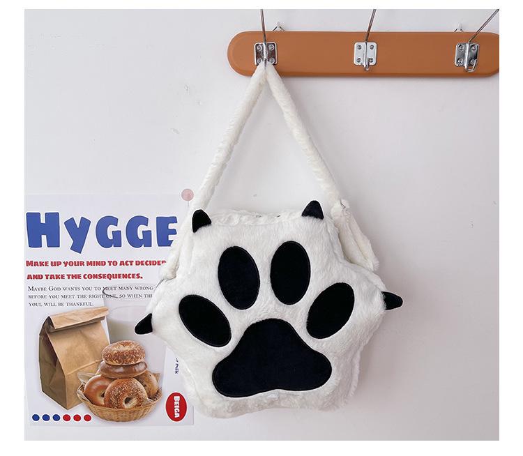 Cute Cat Paw Plush Backpack for Girls - Single Shoulder & Student Style for Autumn/Winter