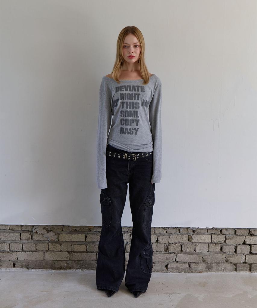 5OML Blur Lettering Loose Fit Long Sleeve (Melange Gray)