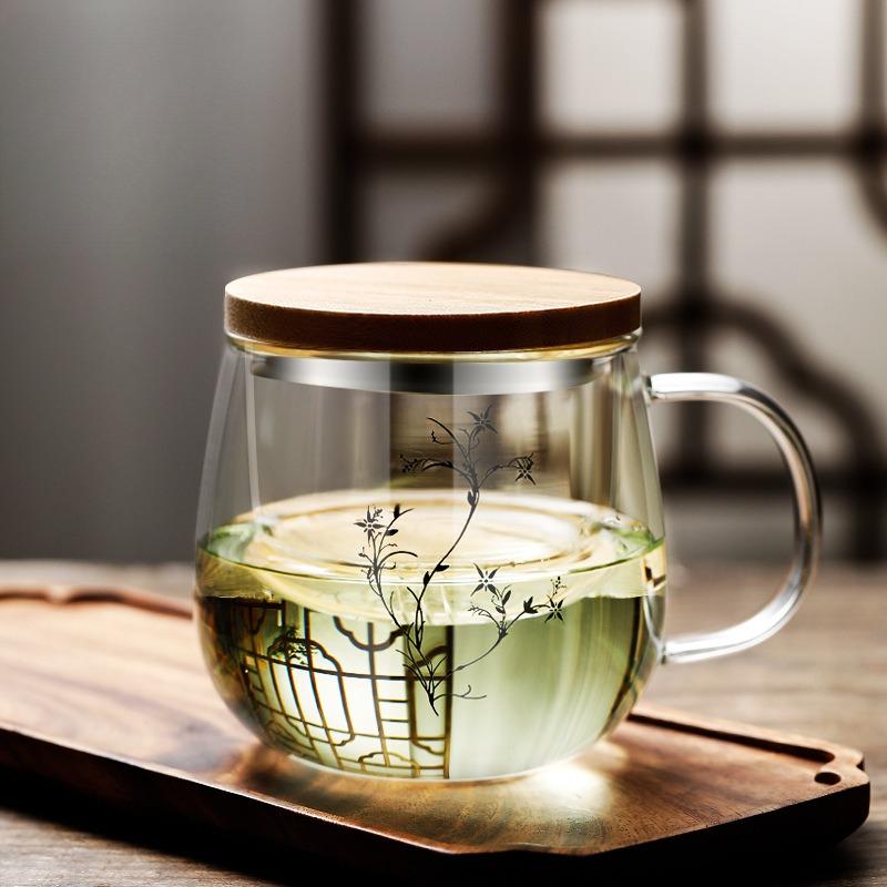 

Heat Resistant Tea Infuser Glass Cup with Filter Office Personal Flower Tea Mug 301-400ml