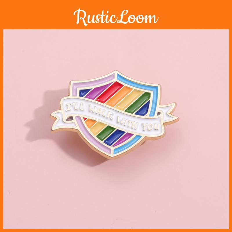 Creative Rainbow Letter Shield Brooch Stylish Metal Pin Unique Colorful Badge For All
