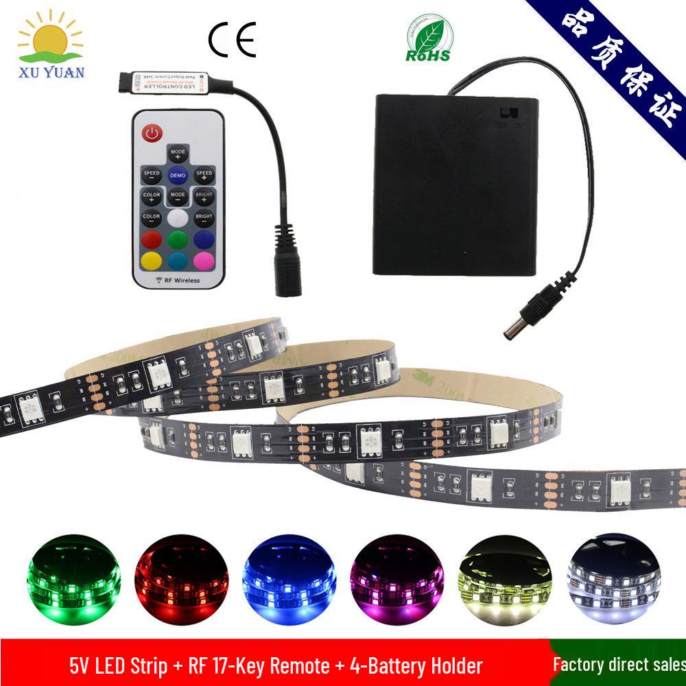 5V RGB LED Strip with Waterproof Drip Glue and 17-Key RF Controller (Seven Colors)
