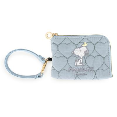Snoopy Pass Coin Case with Heart Quilted Series Reel, Blue,
