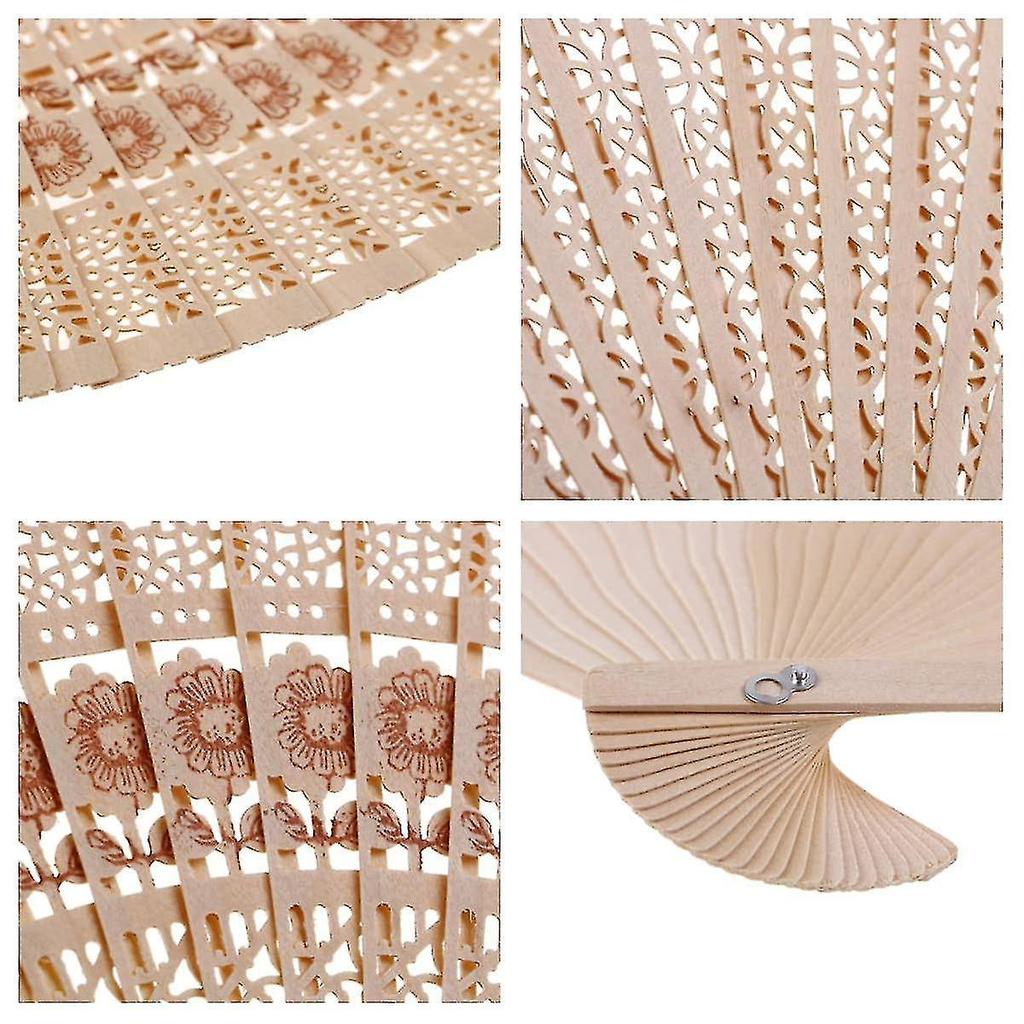 12pcs Sandalwood Fan, 8 Inch Chinese Wooden Openwork Personal Handheld Folding Fan For Wedding Party Home Decorations